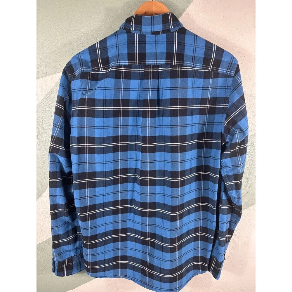 J.Crew Men's Medium Blue Plaid Cotton Button Down‎ Oxford Long Sleeve Shirt